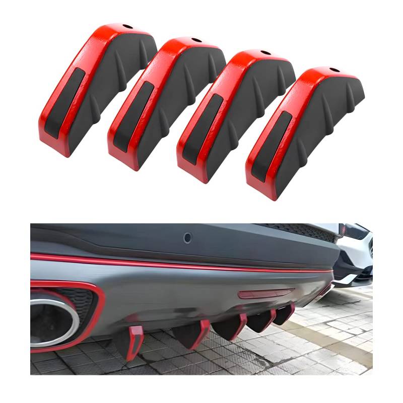 JNNJ 4 Stück Auto Heckstoßstange Spoiler, Auto Heckstoßstange Spoiler Diffusor, Haifischflosse Schützen Abdeckung Anti-Crash Stoßstange Chassis Dekoration(Rot) von JNNJ