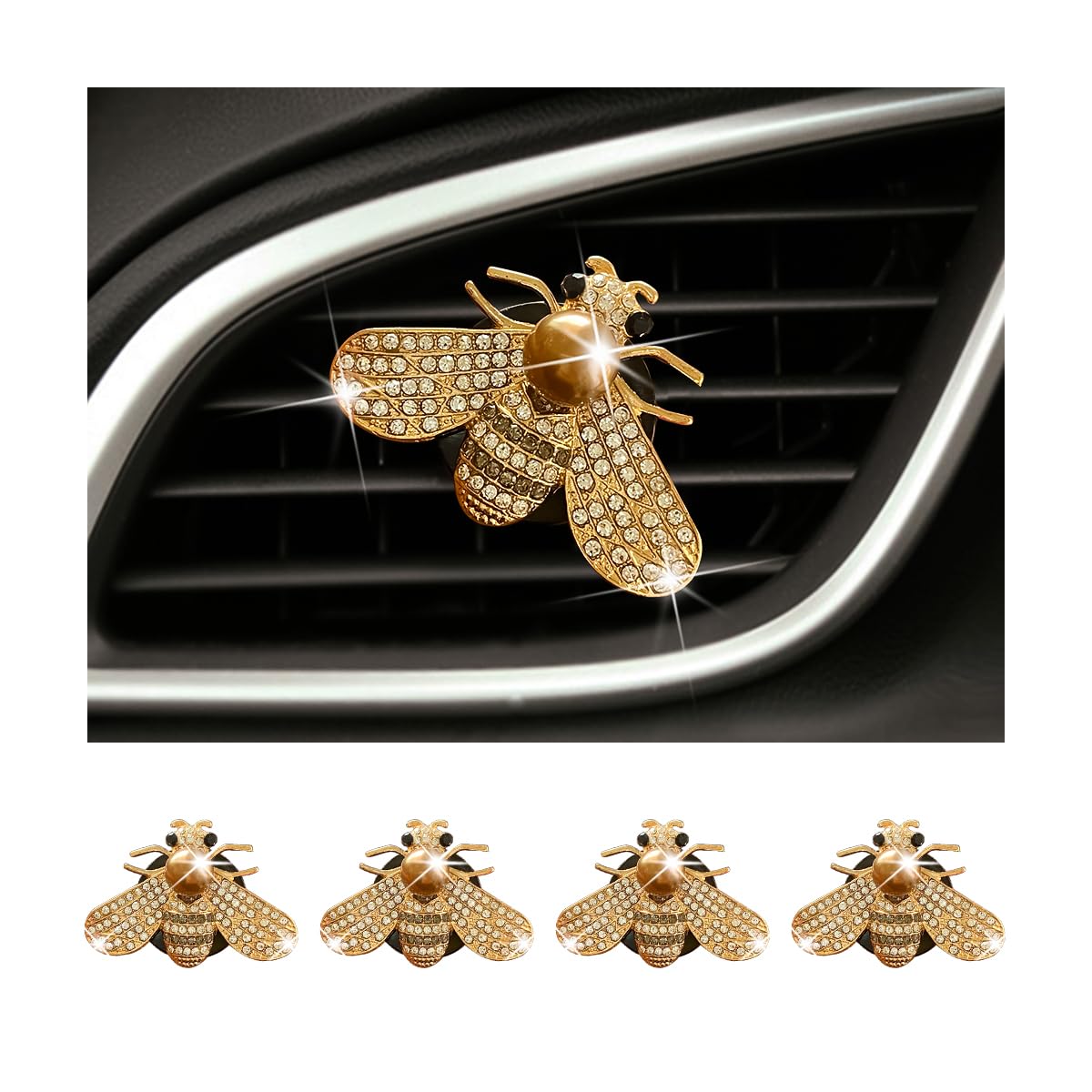 JNNJ 4 Stücke Aromatherapie Diffusor Vent Clips, Glänzende Biene Auto Lufterfrischer Aromatherapie Diffusor Vent Clips, Bling Auto Innendekoration Zubehör(Modell-1) von JNNJ