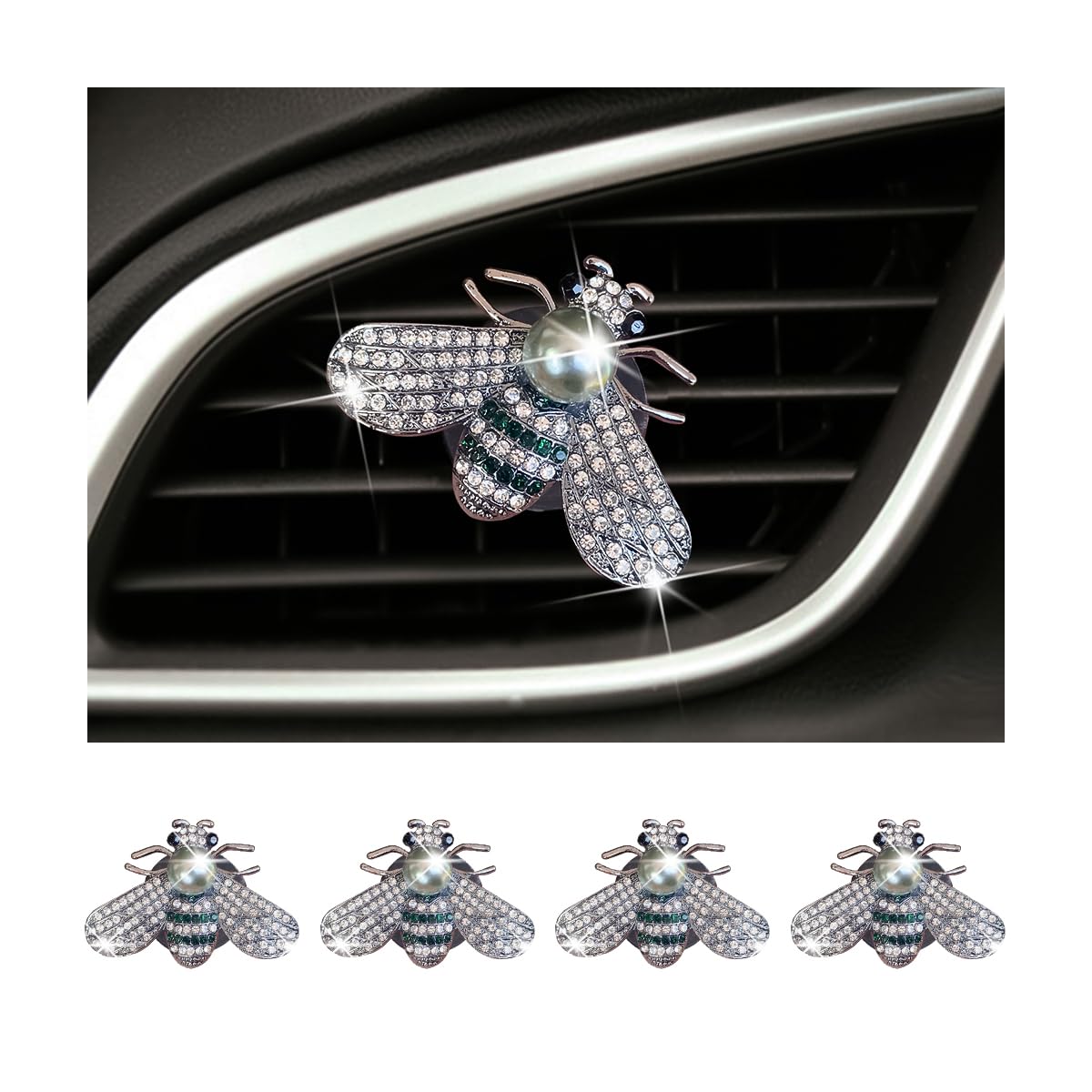 JNNJ 4 Stücke Aromatherapie Diffusor Vent Clips, Glänzende Biene Auto Lufterfrischer Aromatherapie Diffusor Vent Clips, Bling Auto Innendekoration Zubehör(Modell-3) von JNNJ