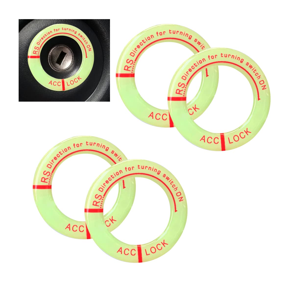 JNNJ 4Pcs Dekorativer Zündschalter Leuchtender Ring, Zündschloss Abdeckung Aufkleber, Start Stop Knopf Dunkel Leuchtende Aufkleber Verkleidung für Auto Motorrad(Rot) von JNNJ