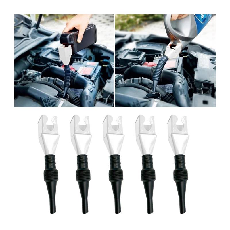 JNNJ 5 Stück AUniversal Flexibler Plastic Funnel Auto Benzin Kraftstoff Trichter, Ölablasstrichter Schnelltrichter für Haushaltszwecke, Auto- Kraftstofftrichter(Weiß) von JNNJ