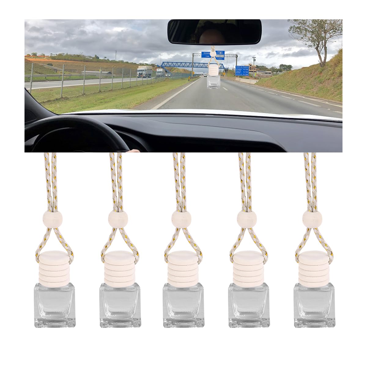 JNNJ 5 Stück Hängende Auto-Lufterfrischer-Flasche, Auto Lufterfrischer Parfüm Flasche, Leere Autoparfümflasche, Rückspiegel Duft-Diffusor Für Auto, Haus(Quadratisch) von JNNJ