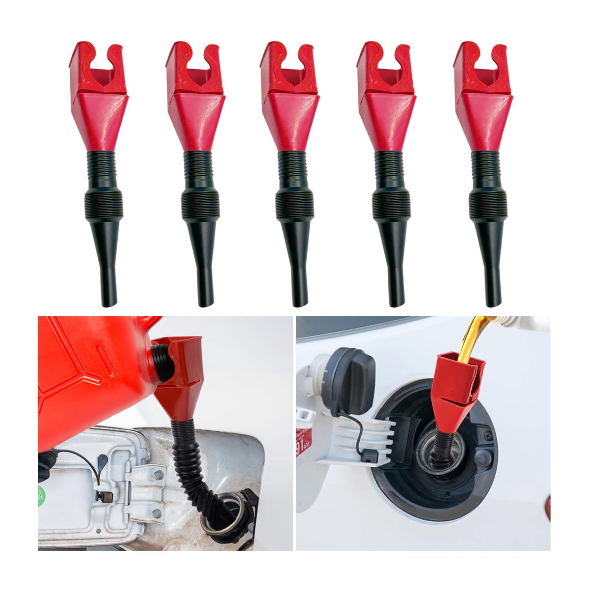 JNNJ 5 Stück Universal Plastic Funnel Auto Benzin Kraftstoff Trichter, Auto Trichter Für Diesel Benzin Brennstoffe, Kunststoff-Kraftstofftrichter(Rot) von JNNJ