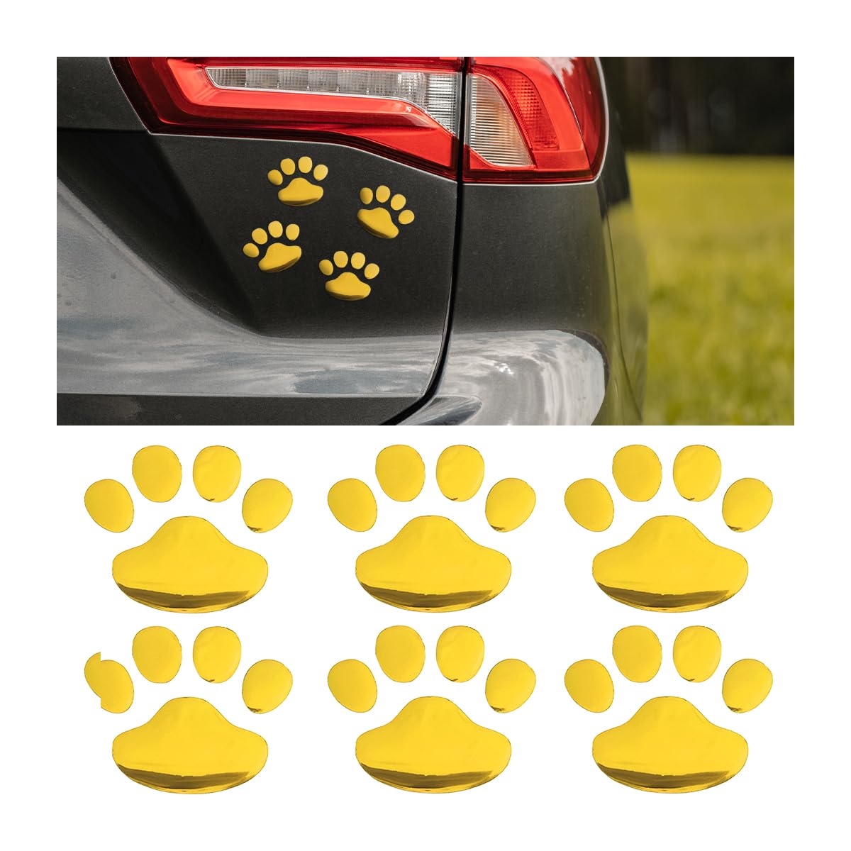 JNNJ 6 Stück Hundepfotenabdruck Als Aufkleber für Die Autodekoration, Niedliches Tier Bär Pfotenabdruck Auto-Emblem, 3D-Tierpfotenaufkleber für Autofenster(Gold) von JNNJ