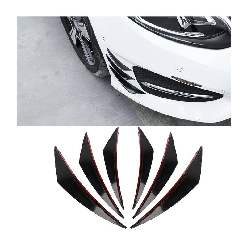 JNNJ 6 Stücke Universal Auto Front Bumper Lip Splitter, Auto Frontstoßflosse Spoiler Canards Refit, Auto Frontstoßstange Windmesser Trims Front Bar Universal（Schwarz） von JNNJ