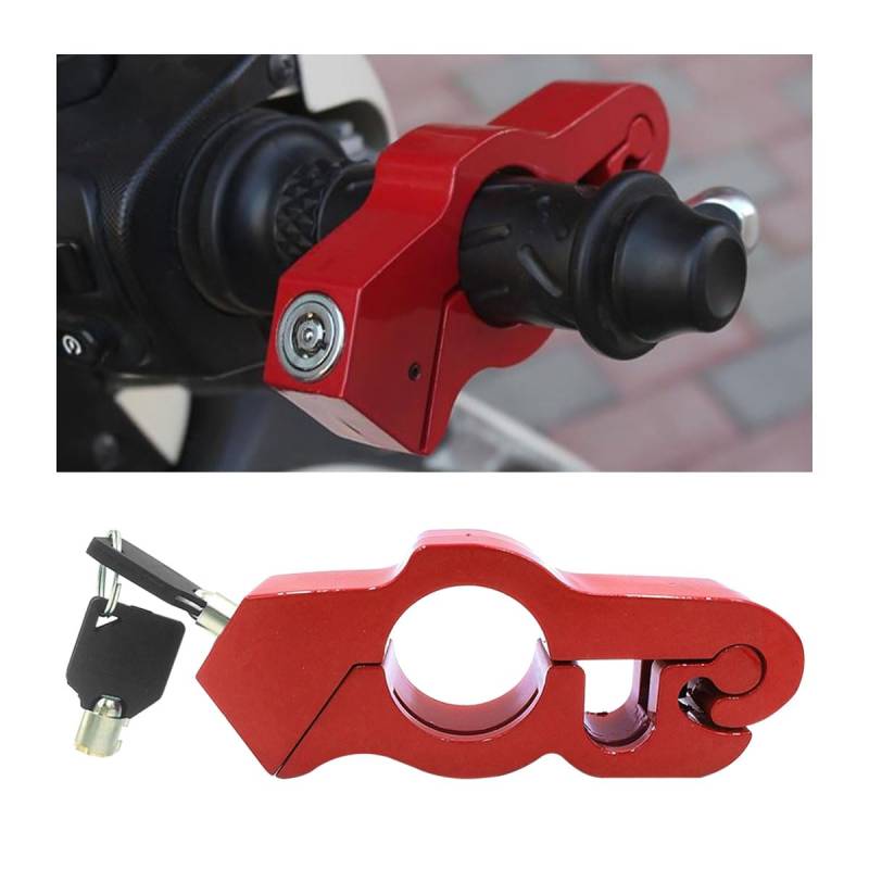 JNNJ Aluminium-Legierung Motorrad Lenkerschloss Universal, Motorradgriff-Sicherheitsschlösser Zur Sicherung Ihres Motorrads, Grip Security Locks Sportfahrräder(Rot) von JNNJ