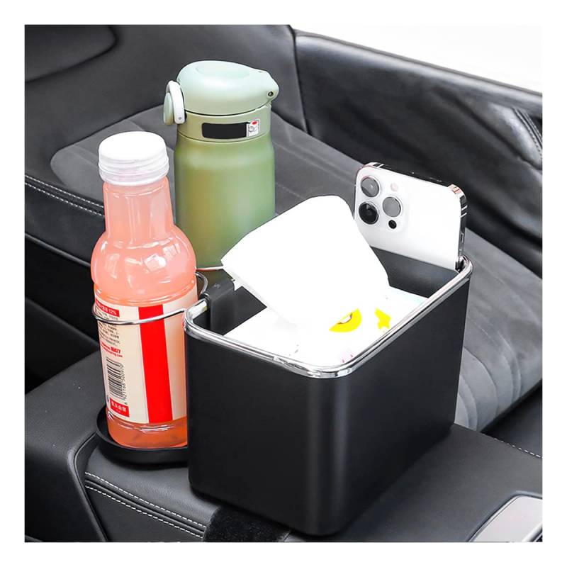 JNNJ Auto Armlehne Aufbewahrungsbox, Auto-Getränkehalter mit Aufbewahrungsbox, Multifunktionale Autokonsolen Telefon Taschentücher Wasserbecher Organizer(Schwarz) von JNNJ