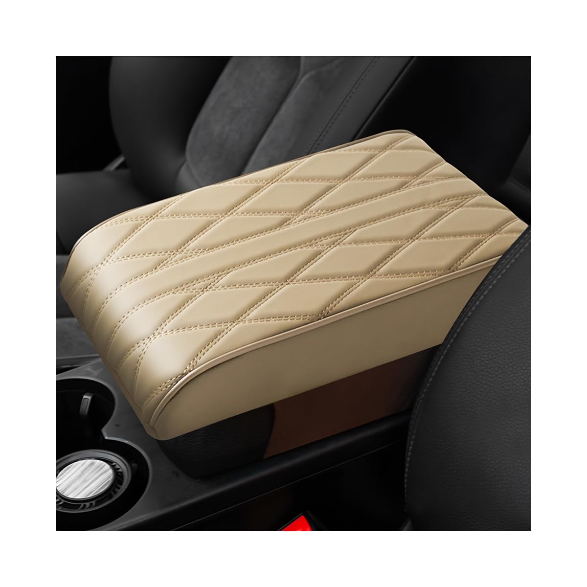 JNNJ Auto-Armlehnenpolster, Universal Center Console Lederpolster, Wasserdichte Auto Mittelkonsolenabdeckung Für Die Meisten Fahrzeuge, SUV, LKW, Autos(Beige) von JNNJ