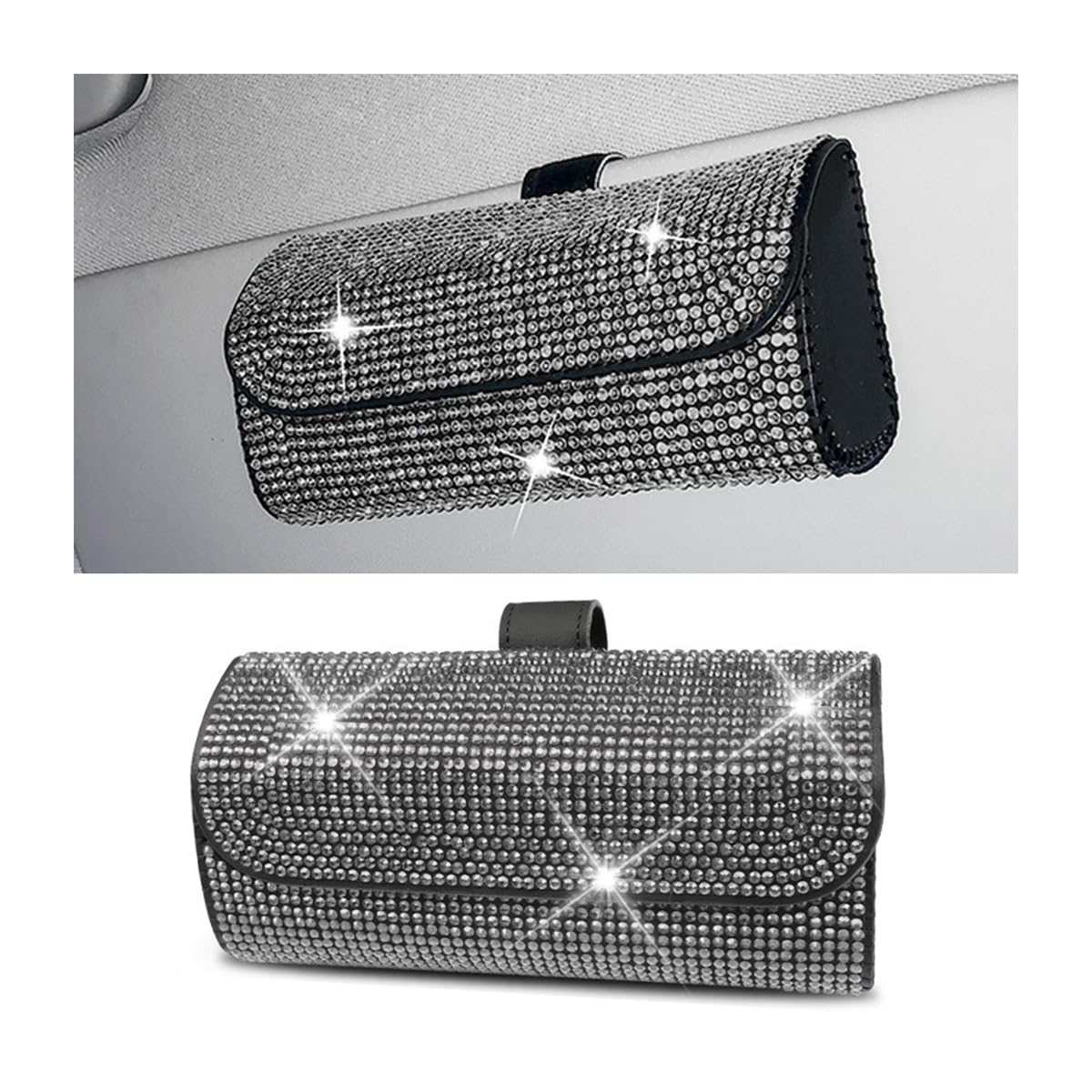 JNNJ Auto Brillenetui, Kristall Brillen Aufbewahrungsbox Auto, Universal Strass Auto Brillenetui, Sonnenbrillenhalter Aufbewahrungsbox Für Sonnenblende(Grau) von JNNJ