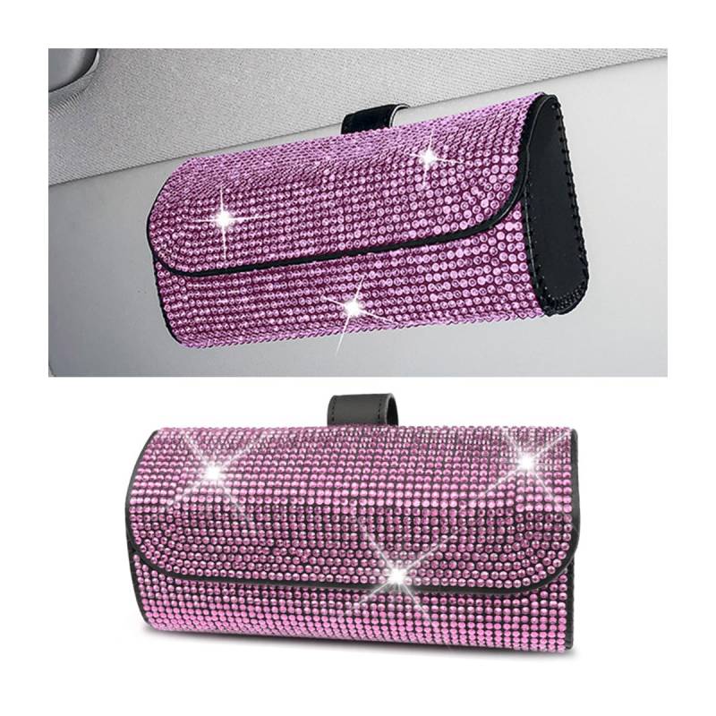 JNNJ Auto Brillenetui, Kristall Brillen Aufbewahrungsbox Auto, Universal Strass Auto Brillenetui, Sonnenbrillenhalter Aufbewahrungsbox Für Sonnenblende(Rosa) von JNNJ