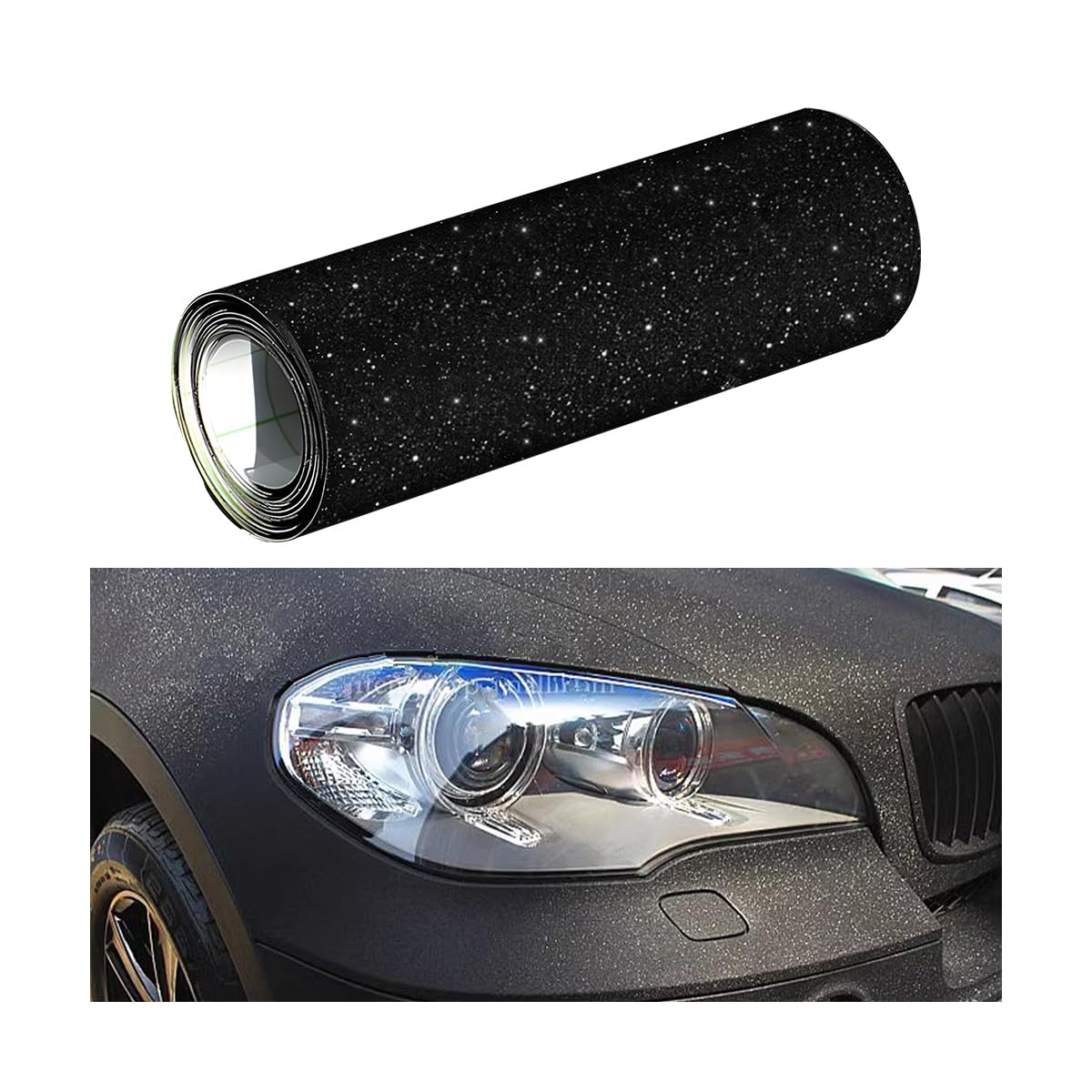 JNNJ Auto Folie, Glitzer Selbstklebende Autofolie, Glitzerfolie Für DIY Auto, Glitzer Diamant Selbstklebend Autofolie, Für Auto Motorrad Innen/Außen Dekoration(Schwarz) von JNNJ