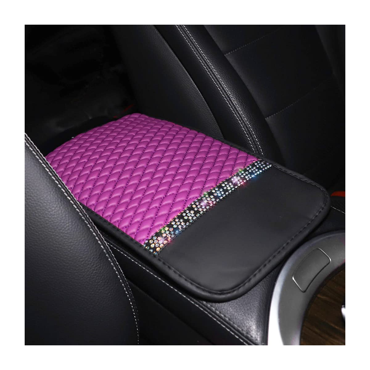 JNNJ Auto Mittelkonsolenpolster, Bling Wasserdichte Auto Armlehne Sitz Box Cover Schutz, Bling Autolederpolster Armlehnen Mittelkonsole Schutz Für Fahrzeuge(Violett) von JNNJ