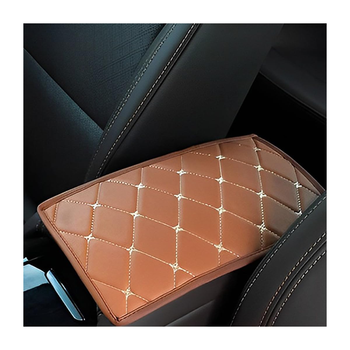 JNNJ Auto Mittelkonsolenpolster, Leather Car Armrest Box Pad, Mittelarmlehne Abdeckung Auto Armlehnen Mittelkonsole Schutz, Center Console Lederpolster(Braun/Beige) von JNNJ