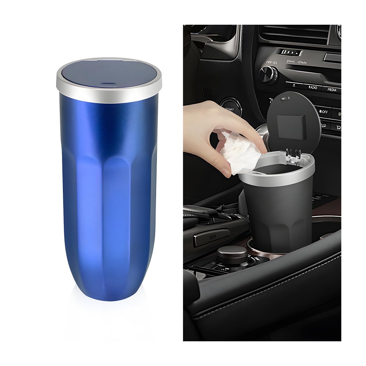 JNNJ Auto Mülleimer, Auto Mini-Mülleimer Mit Deckel, Plastik Getränkehalter Mini Mülleimer, Tragbare Autoabfalleimer Becherhalter, Für Autos Schlafzimmer(Blau) von JNNJ