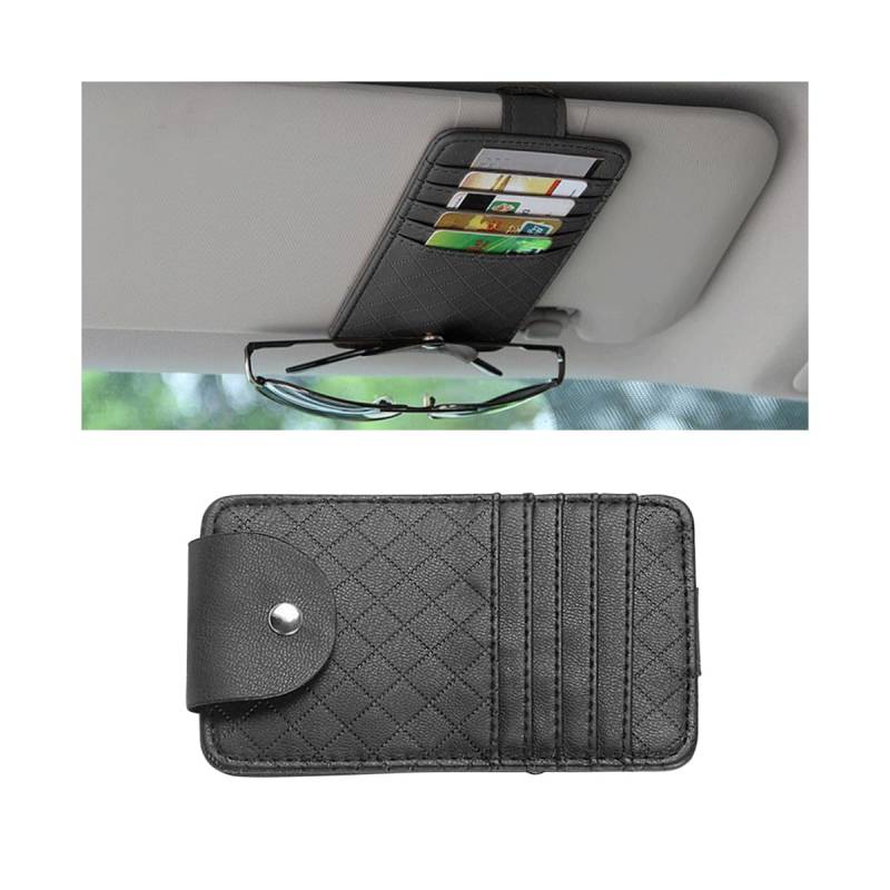 JNNJ Auto Multifunktionale Aufbewahrungstasche Für Sonnenbrillen, Kartenhalter Einstellbare Sonnenblende Organizer, Auto Interieur Zubehör Ticket Karte Clips(Schwarz) von JNNJ