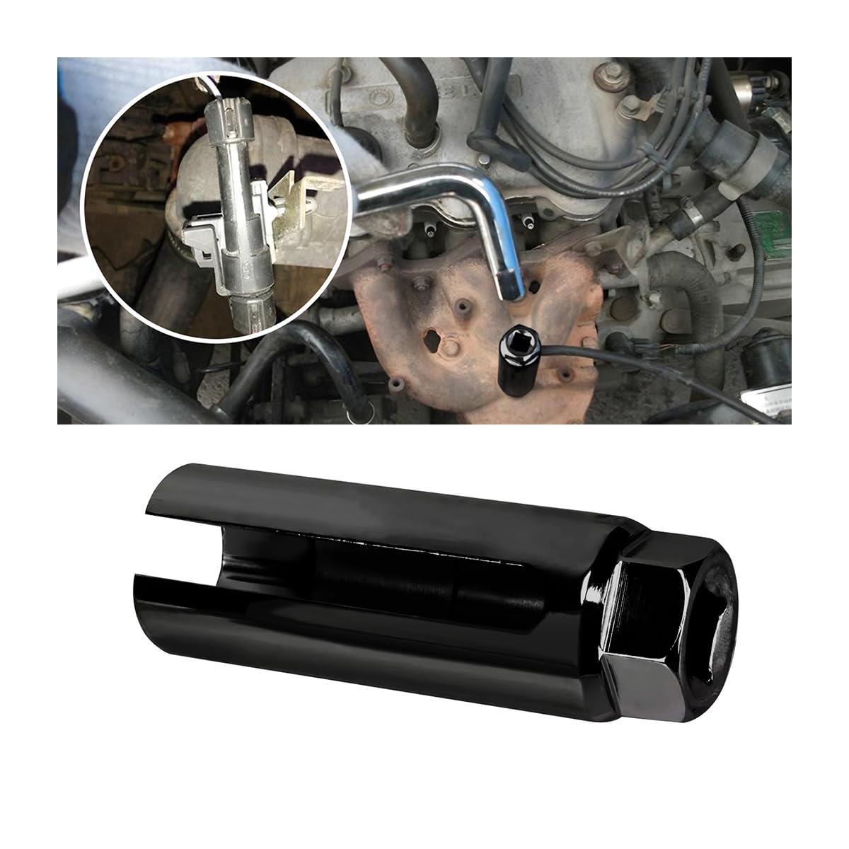 JNNJ Auto-Sauerstoffsensor-Buchse, Universal Auto O2-Sauerstoffsensor Entfernung Sockel Drive Tool, Buchse Für Sauerstoffsensor, Motorrad-Auto-Ausbauwerkzeug(Schwarz) von JNNJ