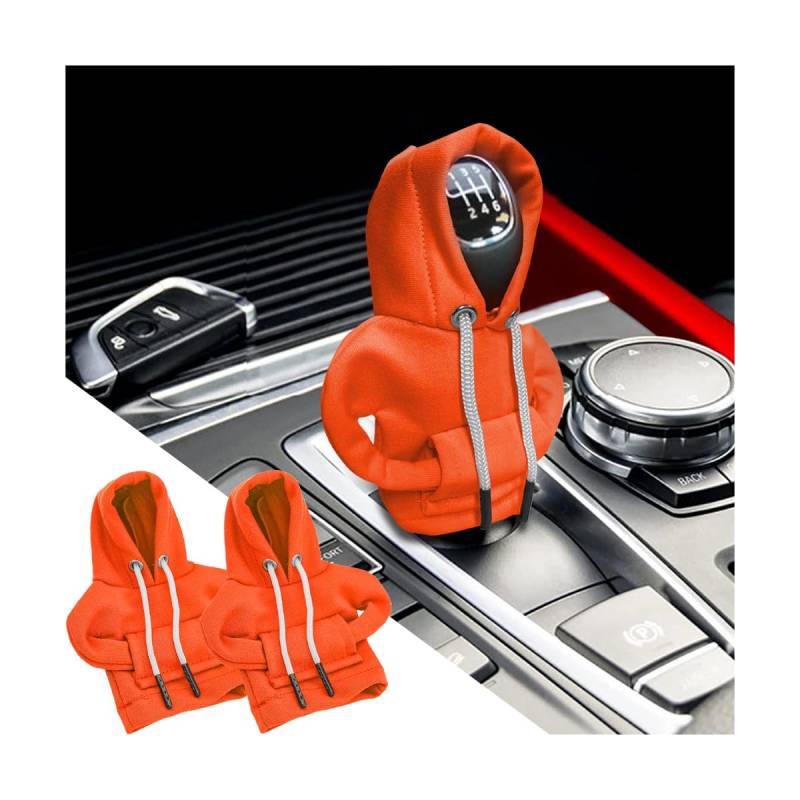 JNNJ Auto Schalthebel Schutz Dekoration, Universal Hoodie Auto Schalthebelabdeckung, Witziger Schalthebel-Hoodie, Kreatives Autozubehör Für Schaltknüppel(Orange) von JNNJ