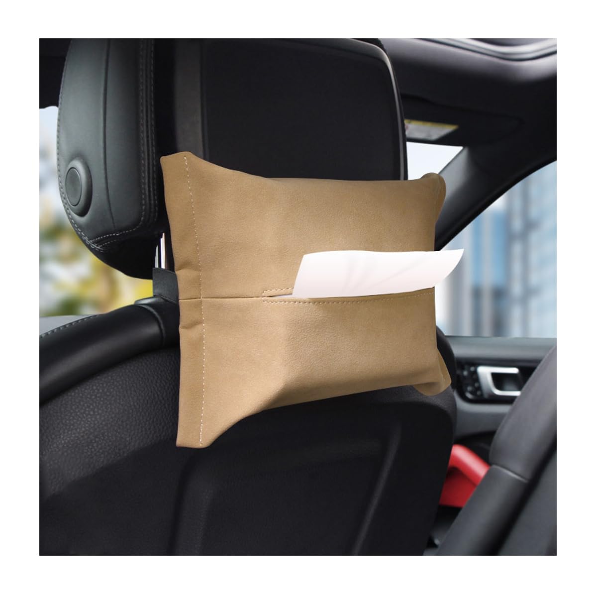 JNNJ Auto Taschentuchbox Halterung, Tissue Case Für Den Rücksitz, Auto Armlehne Box Taschentuchhalter, Wildleder Leder Auto Sonnenblenden Tücherbox Für Autos(Beige) von JNNJ