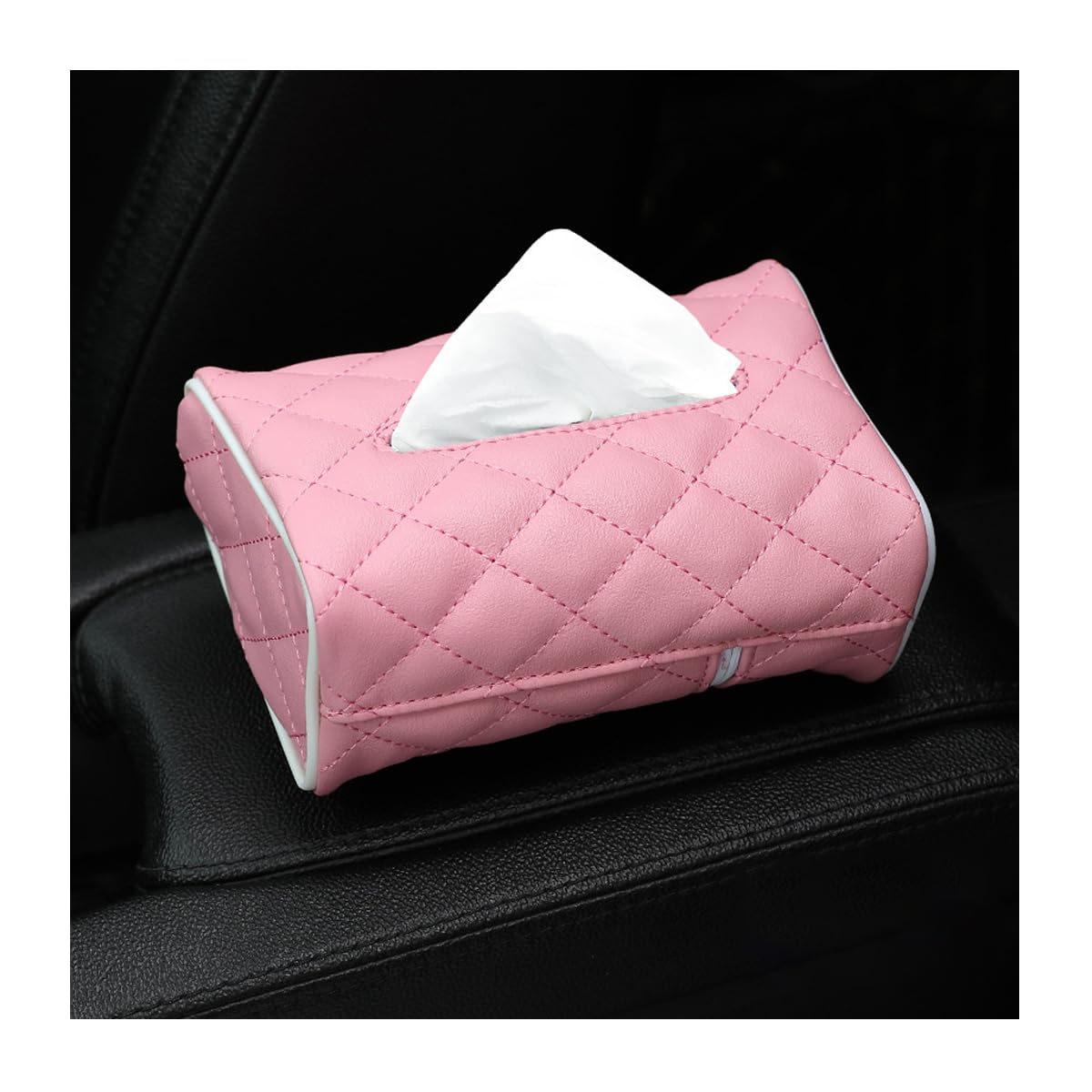 JNNJ Auto Taschentuchbox Halterung, Tissue Case Für Den Rücksitz, Taschentuchbox Für Auto-Sonnenblende, PU Auto Taschentuchbox, Auto Armlehne Taschentuchhalter(Rosa) von JNNJ