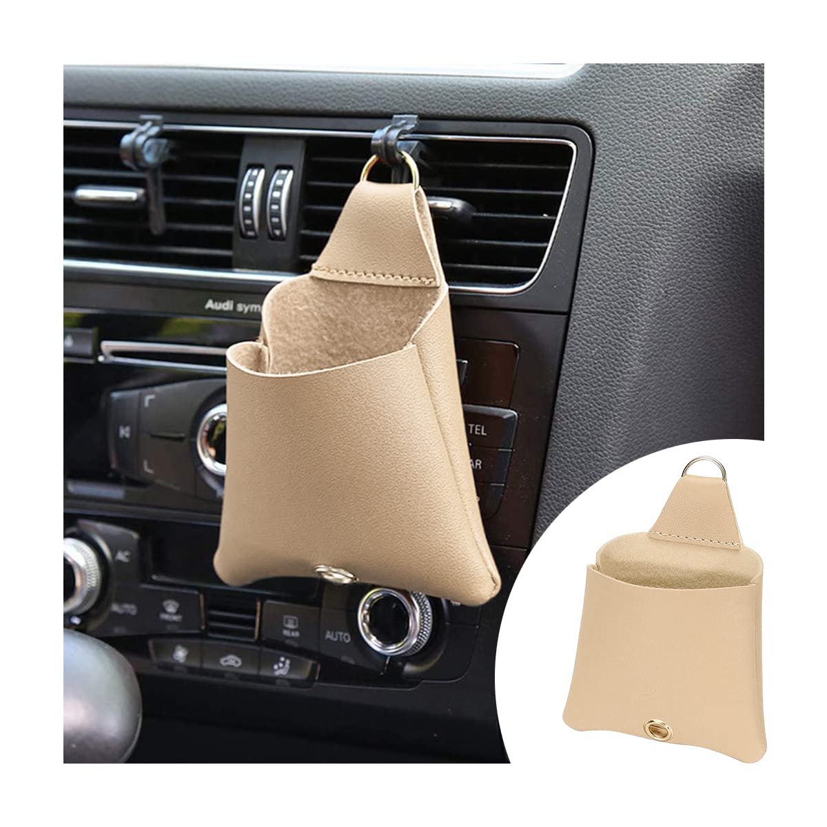 JNNJ Auto Vent Aufbewahrungsbox, Auto Interieur Aufbewahrungstasche, Auto Leder Aufbewahrungsbox, für Lagerung wie Stift, Handy, Schlüssel, Münze, Brille(Beige) von JNNJ