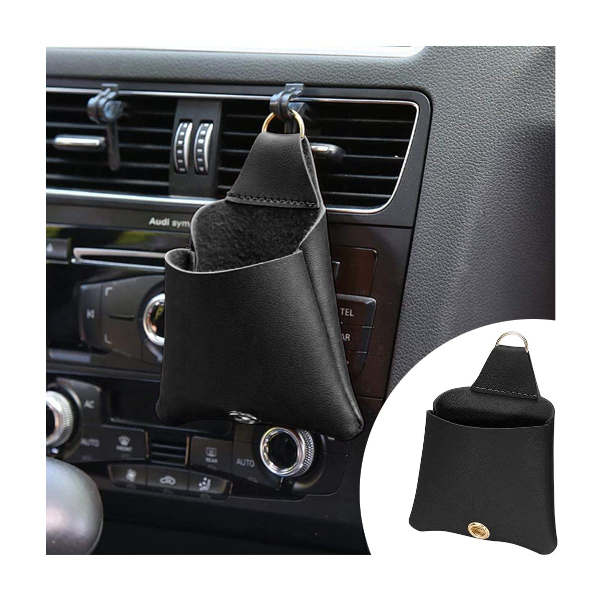 JNNJ Auto Vent Aufbewahrungsbox, Auto Interieur Aufbewahrungstasche, Auto Leder Aufbewahrungsbox, für Lagerung wie Stift, Handy, Schlüssel, Münze, Brille(Schwarz) von JNNJ