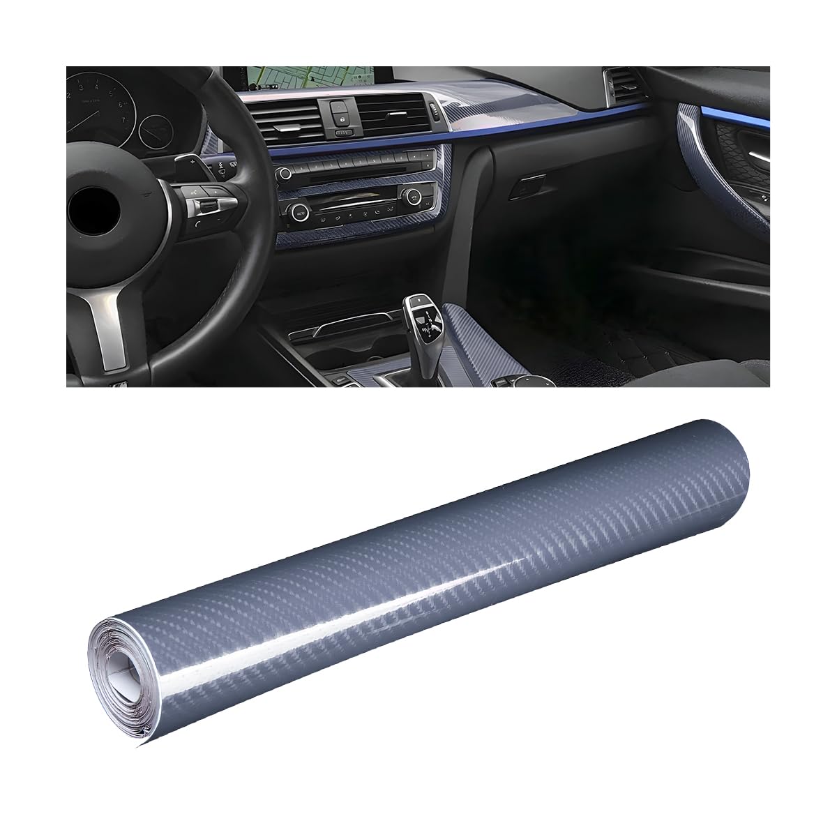 JNNJ Autofolie Carbon Folie Aufkleber, 6D Selbstklebend Autofolie Aus Vinyl, Klebefolie Karbon Carbon Innenraum Folierung Fiber Lackschutzfolie Glanz Für Auto(Grau) von JNNJ