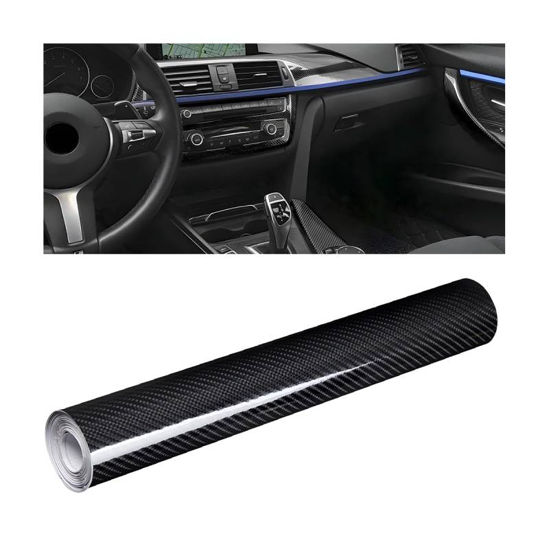 JNNJ Autofolie Carbon Folie Aufkleber, 6D Selbstklebend Autofolie Aus Vinyl, Klebefolie Karbon Carbon Innenraum Folierung Fiber Lackschutzfolie Glanz Für Auto(Schwarz) von JNNJ