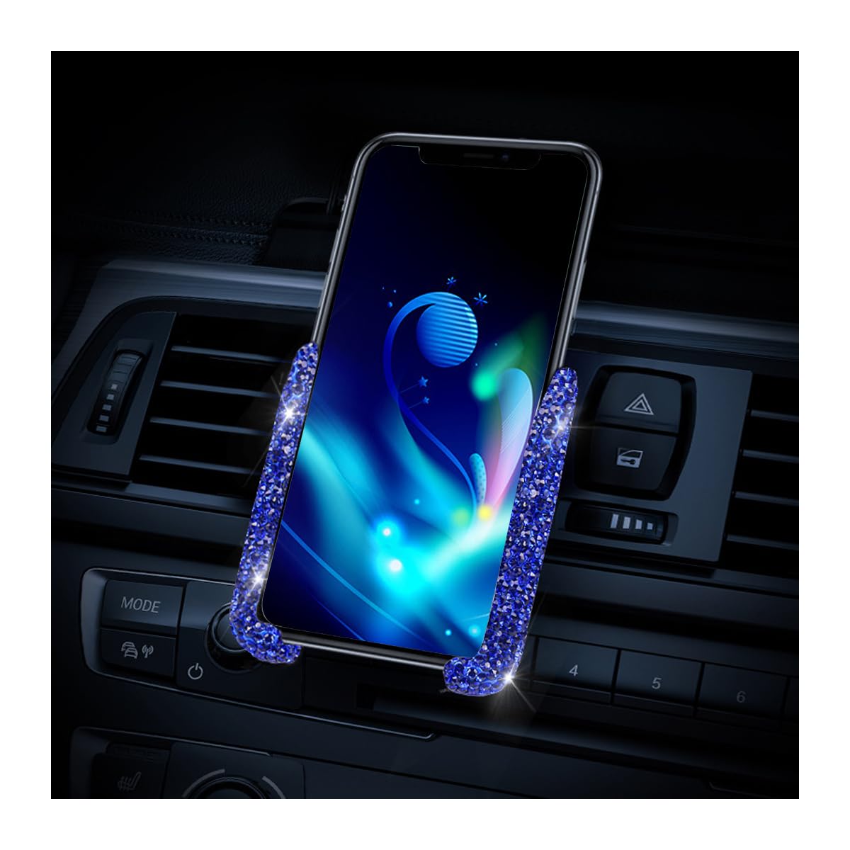 JNNJ Bling Auto Telefonhalterung, Bequeme Strassstein Einstellbare Auto Handyhalterung, Bling Bling Air Vent Mount Handyhalterung, Autozubehör Für Handys(Blau) von JNNJ