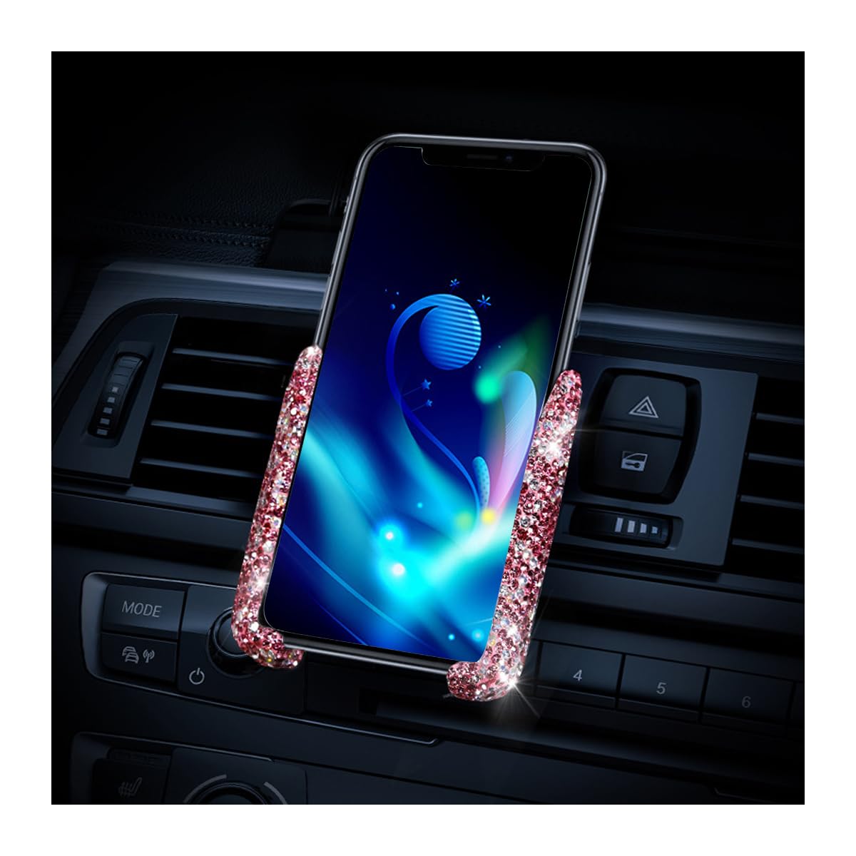 JNNJ Bling Auto Telefonhalterung, Bequeme Strassstein Einstellbare Auto Handyhalterung, Bling Bling Air Vent Mount Handyhalterung, Autozubehör Für Handys(Rosa) von JNNJ