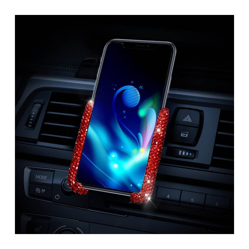 JNNJ Bling Auto Telefonhalterung, Bequeme Strassstein Einstellbare Auto Handyhalterung, Bling Bling Air Vent Mount Handyhalterung, Autozubehör Für Handys(Rot) von JNNJ