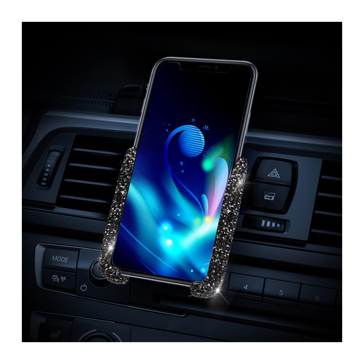 JNNJ Bling Auto Telefonhalterung, Bequeme Strassstein Einstellbare Auto Handyhalterung, Bling Bling Air Vent Mount Handyhalterung, Autozubehör Für Handys(Schwarz) von JNNJ