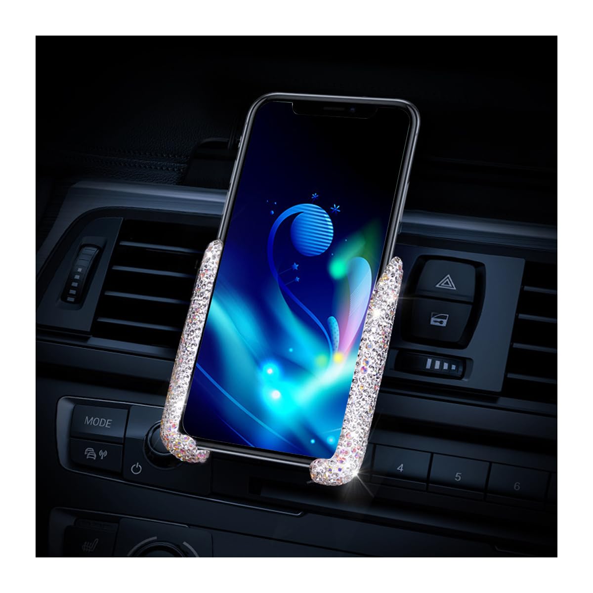 JNNJ Bling Auto Telefonhalterung, Bequeme Strassstein Einstellbare Auto Handyhalterung, Bling Bling Air Vent Mount Handyhalterung, Autozubehör Für Handys(Weiß) von JNNJ