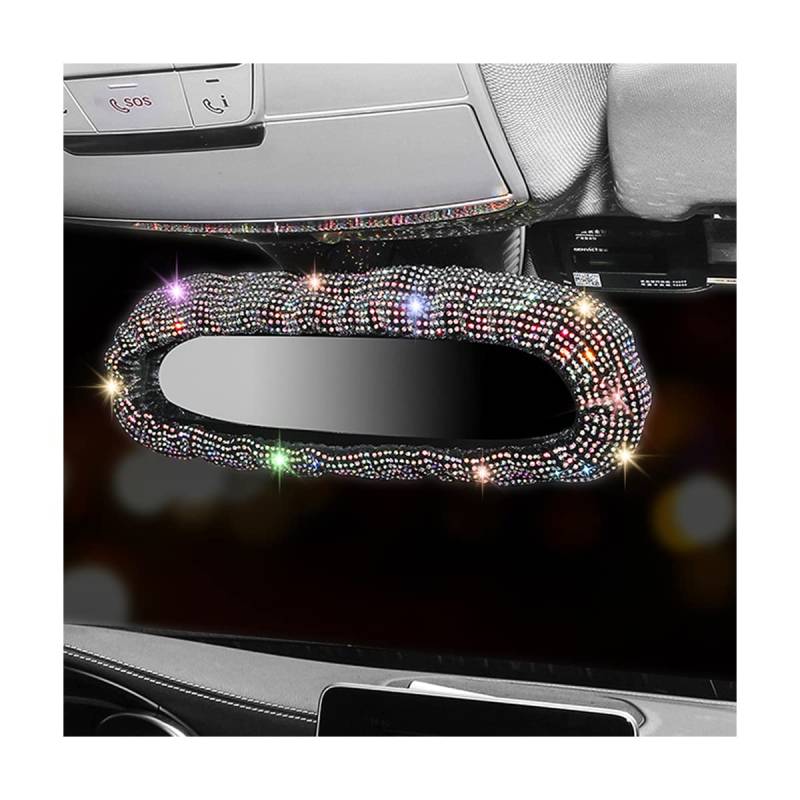 JNNJ Bling Strass Auto Rückspiegel Abdeckung, Diamant-Innenspiegel-Dekoration, Glitzer Auto Rückspiegel Gummiband, Auto Innendekoration Zubehör für Frauen(Mehrfarbig) von JNNJ