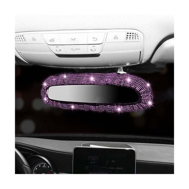 JNNJ Bling Strass Auto Rückspiegel Abdeckung, Diamant-Innenspiegel-Dekoration, Glitzer Auto Rückspiegel Gummiband, Auto Innendekoration Zubehör für Frauen(Rosa) von JNNJ