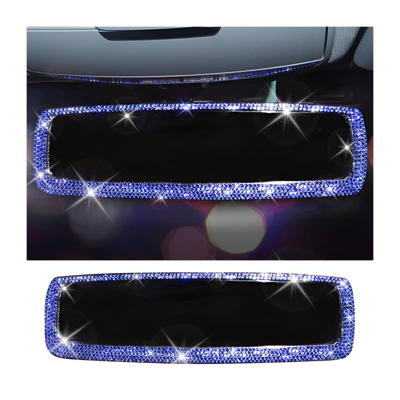 JNNJ Bling Strass Autospiegel, Glitzer Automotive Innenspiegel, Diamanten Beschlagene Auto Rückspiegel, Universal Niedlich Autos Innenzubehör für Mädchen Damen(Blau) von JNNJ