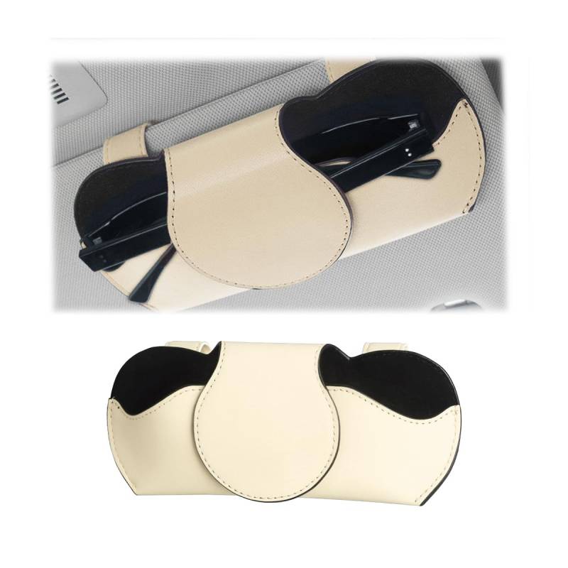 JNNJ Brillenhalter für Auto Leder, Auto Sun Visor Aufbewahrungstasche PU Leder, Aonnenblenden Auto Organizer, Multifonction Brillenetui, Für alle Fahrzeuge(Beige) von JNNJ