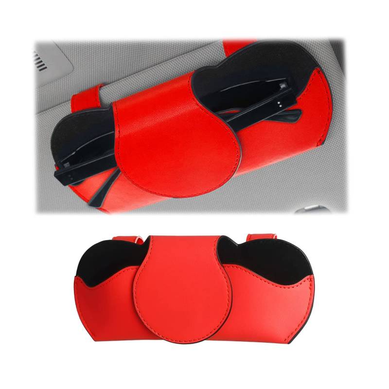 JNNJ Brillenhalter für Auto Leder, Auto Sun Visor Aufbewahrungstasche PU Leder, Aonnenblenden Auto Organizer, Multifonction Brillenetui, Für alle Fahrzeuge(Rot) von JNNJ