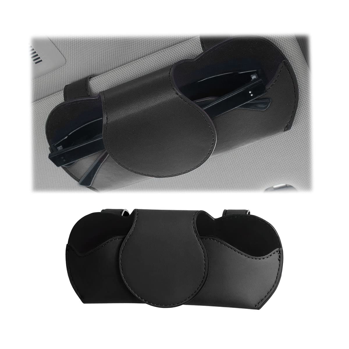 JNNJ Brillenhalter für Auto Leder, Auto Sun Visor Aufbewahrungstasche PU Leder, Aonnenblenden Auto Organizer, Multifonction Brillenetui, Für alle Fahrzeuge(Schwarz) von JNNJ