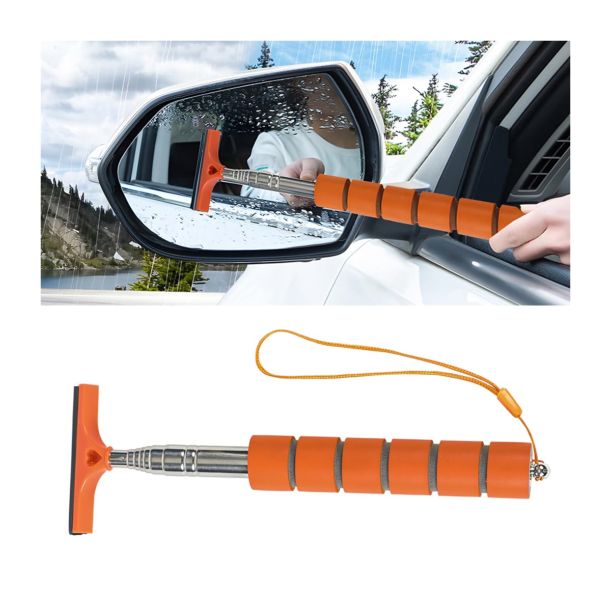 JNNJ Einziehbarer Auto-Rückspiegelwischer, Tragbarer Auto-Spiegelwischer, Spiegelglas-Nebelreiniger, Verstellbarer Spiegelwischer für Regenwassernebel(Orange) von JNNJ