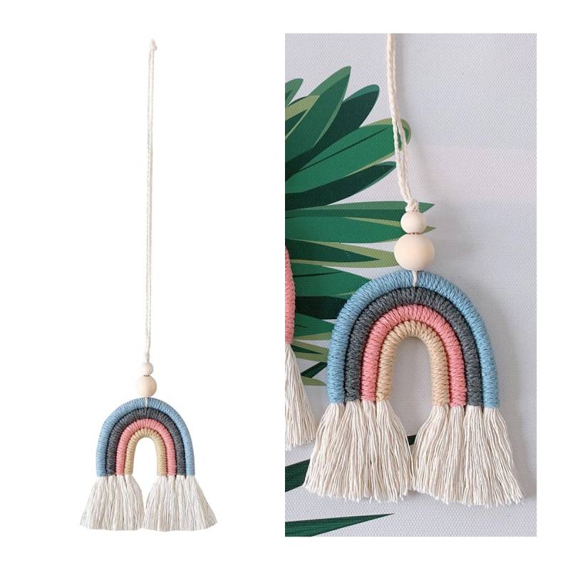 JNNJ Hängende Verzierung Für Auto Rückspiegel, Charme Regenbogen Wandbehang Mit Holzperlen Für Auto Dekoration, Woven Auto Ornamente Innenspiegel Anhänger(Grau) von JNNJ