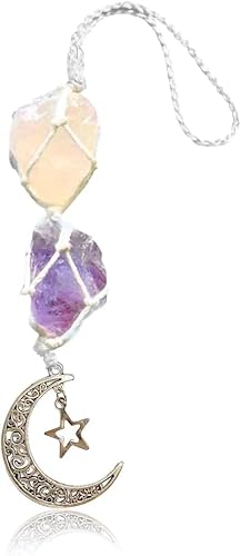 JNNJ Hängender Auto-Anhänger, Auto Innenraum Zubehör Crystal Charms, Healing Crystal Für Auto Hanging, Auto Anhänger Autospiegel Anhänge Decoration(Gelb/Violett) von JNNJ