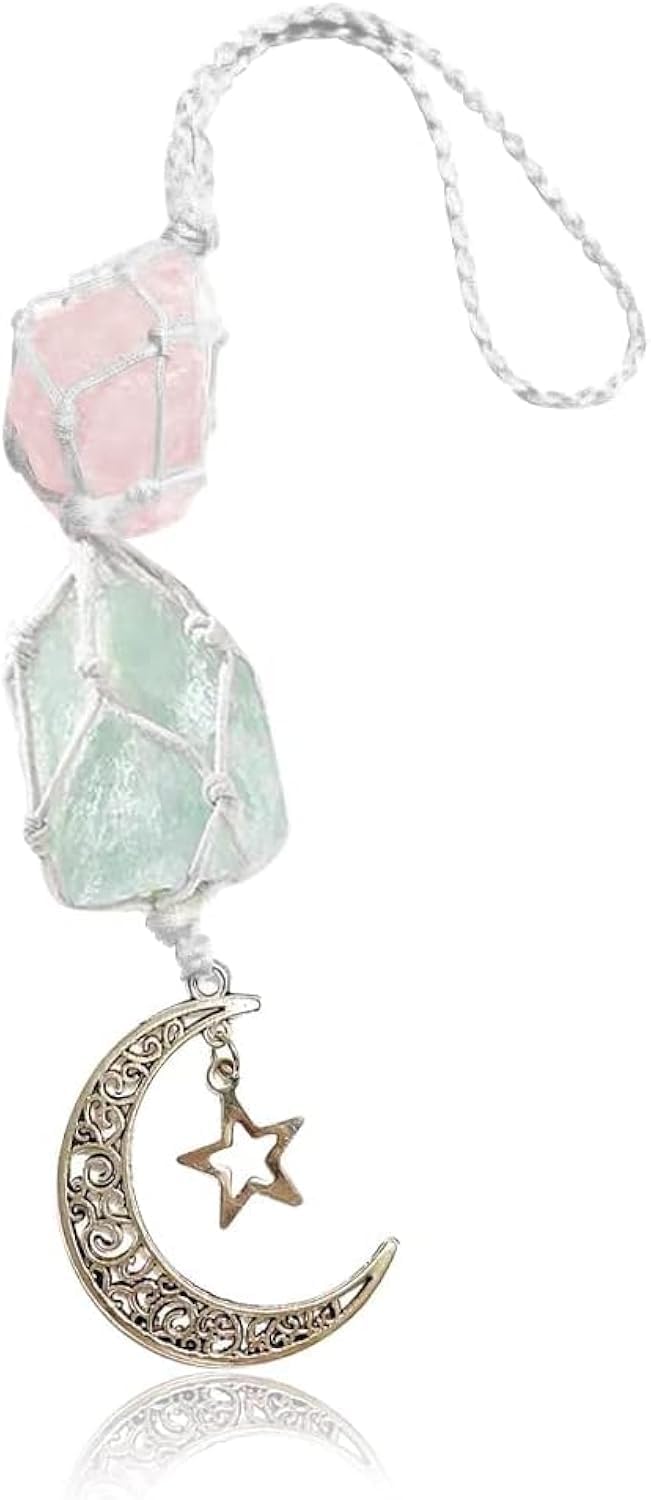 JNNJ Hängender Auto-Anhänger, Auto Innenraum Zubehör Crystal Charms, Healing Crystal Für Auto Hanging, Auto Anhänger Autospiegel Anhänge Decoration(Grün/Rosa) von JNNJ