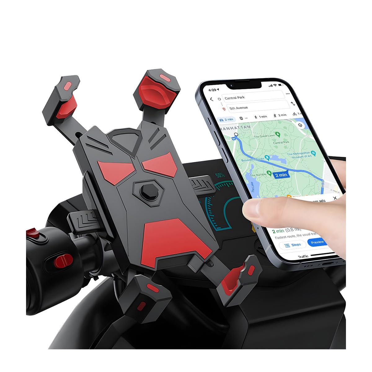 JNNJ Handyhalterung Motorrad, 360° Drehbar Outdoor Handy Fahrradhalterung, Universal Handy Halterung Fahrradlenker Mit Diebstahlschutz-Klemme Für Motorrad(Rot) von JNNJ