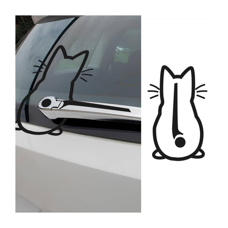 JNNJ Katze Wischer Aufkleber, Lustig Cartoon Kätzchen Abziehbild, Auto Heck Fenster Abziehbild Aufkleber Dekor, Universale Wasserdicht Tier Autoaufkleber(Schwarz) von JNNJ