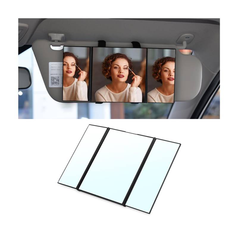 JNNJ Sonnenblende Faltbar Make-up Spiegel, Trifold Schminkspiegel Auto Rückspiegel, Tragbarer Autospiegel Kosmetikspiegel Universal für Auto LKW SUV Rückspiegel von JNNJ