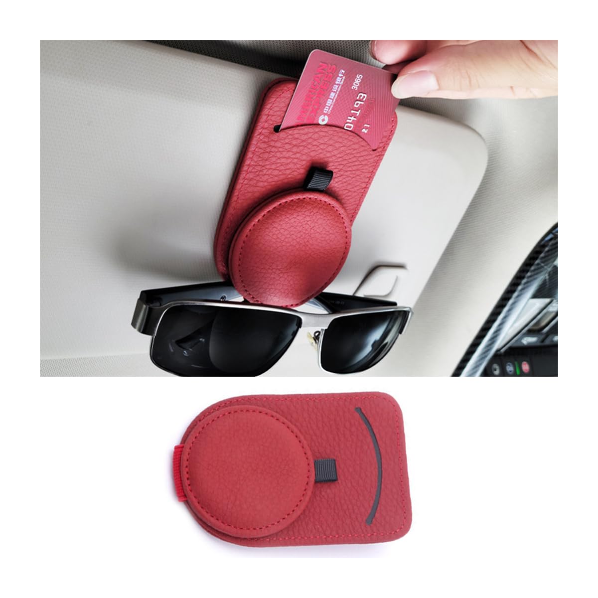 JNNJ Sonnenbrillenhalter Für Das Auto-Visier, Magnetischer Leder Brillenbügel Clip Für Auto Sonnenblende, Leder-Sonnenbrillenhalter Für Die Auto-Sonnenblende(Rot) von JNNJ