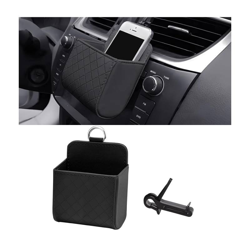 JNNJ Universal Auto Air Vent Storage Organizer, Auto Lüftungsgitter Aufbewahrungstasche, Multifunktions-Tasche Container Haken für Handy Schlüssel Sonnenbrille(Schwarz) von JNNJ