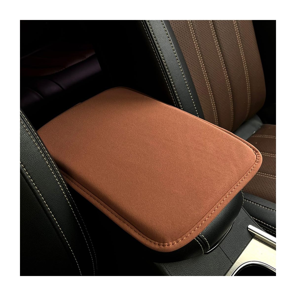 JNNJ Universal Center Console Lederpolster, Wasserdichte Auto Armlehne Sitz Box Cover Schutz, Interior Auto Mittelkonsolenabdeckung für die Meisten Fahrzeuge(Braun) von JNNJ