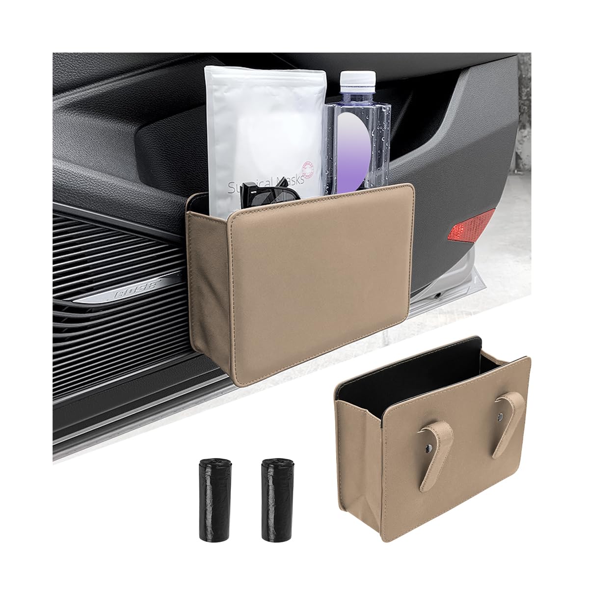 JNNJ Universal Faltbare Auto Mülltonne Papierkorb, Mülleimer Auto, Auslaufsicherer Auto-Aufbewahrungsbeutel, Auto Organizer Interieur Aufbewahrungsbeutel(Beige) von JNNJ