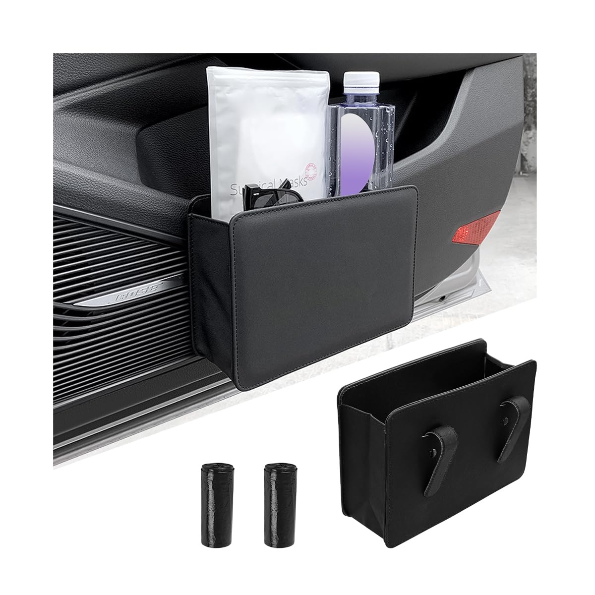 JNNJ Universal Faltbare Auto Mülltonne Papierkorb, Mülleimer Auto, Auslaufsicherer Auto-Aufbewahrungsbeutel, Auto Organizer Interieur Aufbewahrungsbeutel(Schwarz) von JNNJ